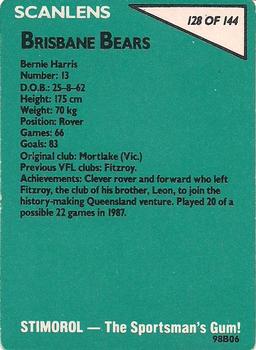 1988 Scanlens VFL #128 Bernie Harris Back